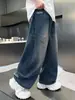 Jeans Anchos Holgados de Otoño para Niños 2026, Pantalones Largos de Moda Lavados con Estampado de Letras para Niños Mayores, Pantalones Casuales para Otoño