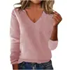 Otoño e Invierno 2025 Transfronterizo Europeo y Americano Casual Nuevo Color Puro Elegante Ropa de Trabajo Cuello en V Jersey Versátil Holgado para Mujer