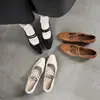 Zapatos Mary Jane de doble fila de piel de vacuno de grano lavado de 5 cm de ancho, modelo nuevo de principios de otoño 2026, zapatos Mary Jane de punta cuadrada y tacón grueso