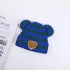 Novo chapéu de tricô outono e inverno infantil para meninos e meninas listrado com urso fofo super fofo pele de melão chapéu quente atacado