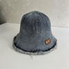 Chapéu de Bacia Jeans Lavado Vintage Dupla Face Estilo Coreano Feminino Primavera e Outono Estilo Japonês Borda Antiga Franzida Lado Liso Cheio de Chuva Pequeno Chapéu de Pescador