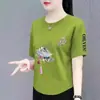 Comercio Electrónico Transfronterizo Despacho Marca Etiqueta Cortada Mostrador Camiseta Casual de Manga Corta Suelta para Mujer Estilo Chino Estampado