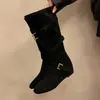 Botas de Plataforma Retro Apiladas para Mujer 2026 Otoño/Invierno Nuevo Estilo Hasta la Rodilla Hebilla de Cinturón Adelgazantes de Caña Alta Botas de Jinete