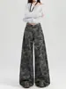 Jeans camuflados de pierna ancha estilo americano para mujer, ropa de trabajo de alta calidad, pantalones casuales rectos holgados de cintura alta retro para otoño, adelgazantes