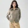 ¡Tejido de punto trenzado retro! Nuevo cárdigan de cachemira otoño/invierno para mujer, con cuello de solapa, prenda exterior de cachemira y patrón de onda de punto trenzado con cremallera.
