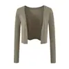 Cardigan para mujer camiseta de manga larga 2026 estilo nuevo color liso chaleco de cuello semi-alto con falda con abertura y conjunto de pantalones acampanados de yoga