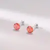 Pendientes de Plata Pura S999 Super Brillantes con Circonita Roja de Cuatro Garras Joyería de Oreja Simple Versátil Pendientes para Perforaciones