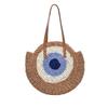 Hecho a mano tejido de paja corazón grande azul pastel redondo vacaciones junto al mar playa hombro mano tejido bolsa de mujer fábrica en stock venta al por mayor