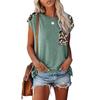Camiseta informal con cuello redondo, costuras explosivas, estampado de leopardo, bolsillo y mangas en los hombros, para mujer, comercio exterior europeo y americano 2022