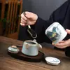 Tetera de cerámica grande con paisaje a prueba de humedad pintada a mano tanque de almacenamiento sellado general tamaño pequeño tarro de porcelana blanca té verde Pu'er