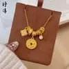 Estilo Xiaohongshu Anel de Corrida Colar Bússola Trevo de Quatro Folhas Imitando Ouro para Mulheres, Pingente de Anel de Corrida Trevo de Quatro Folhas Cravejado com Diamantes Atacado