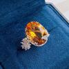 Anel de abertura de diamante completo de citrino de simulação de alta qualidade com zircônia grande de quilates vermelho vivo quente para mulheres