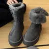 Primer Encuentro Ji Botas de Nieve con Suela Gruesa y Hebilla para Mujer 2026 Invierno Gris Más Terciopelo Cálido de Media Pantorrilla Botas de Algodón Cortas de Algodón