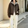 Jaqueta Casual com Capuz Cinza Patchwork Solta Curta Nova Estilo Primavera e Outono 2026 Feminina