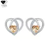 Pendientes de Plata de Ley S925 con Baño de Oro Real, Aguja de Plata, Corazón Doble con Circonita, Moda de Lujo Ligero, Pendientes de Corazón de Gama Alta que No se Desvanecen