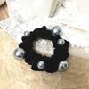 Moda Coreana Elegante Argola de Cabelo com Pérolas Acessórios de Cabelo Estilo Japonês Fofo Cordão de Veludo Bola na Ponta Elástico