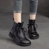 Botines Planos de Estilo Étnico Retro Otoño/Invierno para Mujer 2026 Nueva Moda Suela Suave Versátiles Cómodos Punta Redonda Botas para Madre