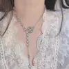 Colar com Pingente de Camélia Vintage Francês Design de Nicho Entrada de Luxo Estilo Fragrante Borla com Diamante Corrente de Pescoço Rosa