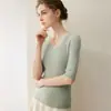 Camiseta básica de punto para mujer, corte ajustado, simple y versátil, 100% cachemir puro, suave y amigable con la piel, adecuada para ir al trabajo, suéter pullover