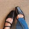 Versão em pele de ovelha~Sapatos femininos elegantes de salto grosso e bico quadrado, sapatos de trabalho retrô em couro genuíno, sapatos Mary Jane bonitos e versáteis estilo francês