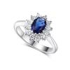 Joias clássicas transfronteiriças, joias de aniversário de moda europeia e americana, joias de casamento com zircônia azul incrustada, anel feminino banhado a platina, atacado