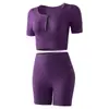 Traje Deportivo de Yoga Elástico sin Costuras con Hilo Camiseta de Manga Corta Shorts Body Moldeador Deportivo sin Costuras para Mujer