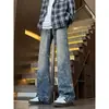 Jeans Jacquard Nicho Masculino Novo Primavera e Outono High Street Retro Flare Calças de Pernas Largas Calças Soltas de Pernas Retas Comprimento Total