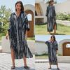 Novo roupão de tie-dye de rayon europeu e americano para férias, solto, plus size, casaco de praia, macacão para a cabeça, saia longa, blusa de biquíni
