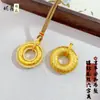 Colar com Pingente de Moeda Antiga Banhada a Ouro com Diamantes, Mantra de Seis Caracteres, Fivela de Segurança Lisa Totalmente Decorada com Diamantes, Novo Estilo Chinês