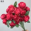 Peônia Artificial de Caule Único com Três Flores e Folhas para Decoração Externa, Flores de Casamento, Arranjos Florais de Casamento e Montagem de Cenário