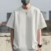 Camiseta masculina de algodão puro para o verão, cor sólida, top solto, roupas duráveis, camiseta de manga meia-manga, estilo Hong Kong, camiseta básica