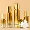 Botella de Vidrio Triangular Set 30ml-120ml Veta Plateada, Botella para Cuidado de la Piel Líquido Plateado Perlado, Botella para Crema 50g