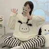 Pijama de Cereza Dulce Hogar de Dibujos Animados Otoño e Invierno Franela Manga Larga Simple Casual Cómodo Estilo Juvenil