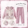 Pijama Feminino de Veludo Coral Outono e Inverno 2025 Novo Bebê com Forro de Fleece Espessado Inverno Crianças Flanela Roupa de Casa