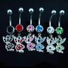 Productos transfronterizos Joyería para perforaciones europea y americana Diamantes incrustados Multicolor Animal Conejo Anillo para el ombligo Uña para el ombligo