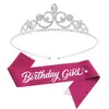 ChicaDeCumpleaños Corona de Cumpleaños Set de Correa para el Hombro Accesorios para Reuniones de Fiesta Corona de Pedrería Persona de Cumpleaños Fajas para el Hombro