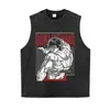 Camiseta de Manga Corta Lavada Vintage de Anime con Estampado Retro, Peso Pesado de Corte Holgado, Estilo High Street, Versátil para el Uso Diario