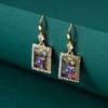 Joyería Transfronteriza de Comercio Exterior Europeo y Americano con Incrustaciones de Diamantes Lujo Ligero Diamante de Color Geometría Rectangular Cristal Colgante de Oreja Pendientes Exquisitos Elegantes de Moda