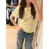 70% Polifibra 30% Viscosa Camiseta Transpirable de Manga Corta Estilo Coreano para Mujer, Sencilla y Versátil, Delgada y de Color Sólido para Verano 2026