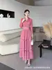 Miyake Miyake Cruzado Europeo y Americano Plegado Otoño Nuevo Talla Grande Moda de Encaje Francés Delgado Vestido