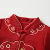 Macacão de Inverno Grosso para Bebê Vestido de Aniversário Vermelho com Forro de Fleece Macacão para Engatinhar para o 100º Aniversário do Bebê