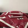 Juego de Cuatro Piezas de Algodón Egipcio 100S de Fibra Larga Algodón Puro Funda de Edredón Bordada Roja Ropa de Cama de 1.8m para Todas las Estaciones