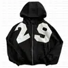 Moletom com Capuz de Manga Comprida Casual Confortável de Outono e Inverno, Estilo High Street de Campus Europeu e Americano, Moda com Padrão de Letras, Cardigã com Zíper