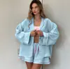 Pijama de algodón puro para mujer, otoño e invierno 2026, conjunto de dos piezas de manga larga y shorts, ropa de estar de estilo ruso color rosa, corte holgado