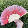 Leque Dobrável Estilo Antigo Transfronteiriço para o Verão, Estilo Chinês, Hanfu, Cheongsam, Leque Pequeno Dobrável de Bambu Portátil para Mulheres