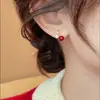 Pendientes Vintage de Zirconia y Frijol Rojo, Estilo de Lujo Ligero de Gama Alta, Pendientes de Diseño Único para Mujer, Venta al por Mayor