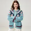 Cardigã de Cashmere Jacquard Fair Isle Feminino Retrô Gola Redonda Solto Estilo Nórdico Tricô Suéter Preguiçoso Toque de Luxo