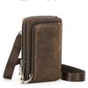Bolsa de Celular Masculina Couro Crazy Horse Retrô Anjo Preto Couro de Vaca de Primeira Camada Moda Casual Pequena Bolsa de Ombro Transversal