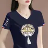 Camiseta de manga corta con excedente de comercio exterior transfronterizo para madres de mediana edad, top de verano para mujer, holgado y adelgazante
