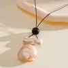 Colar com pingente de gota d'água geométrico de resina degradê e cordão de couro vintage europeu e americano, acessório feminino de alta qualidade, moda estilo étnico transfronteiriço